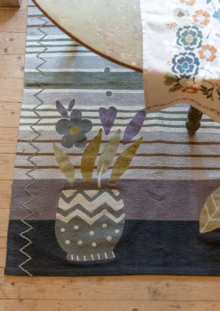 Gudrun Sjödén Broderad matta "Flower bed" i ekologisk bomull Askgrå Sale