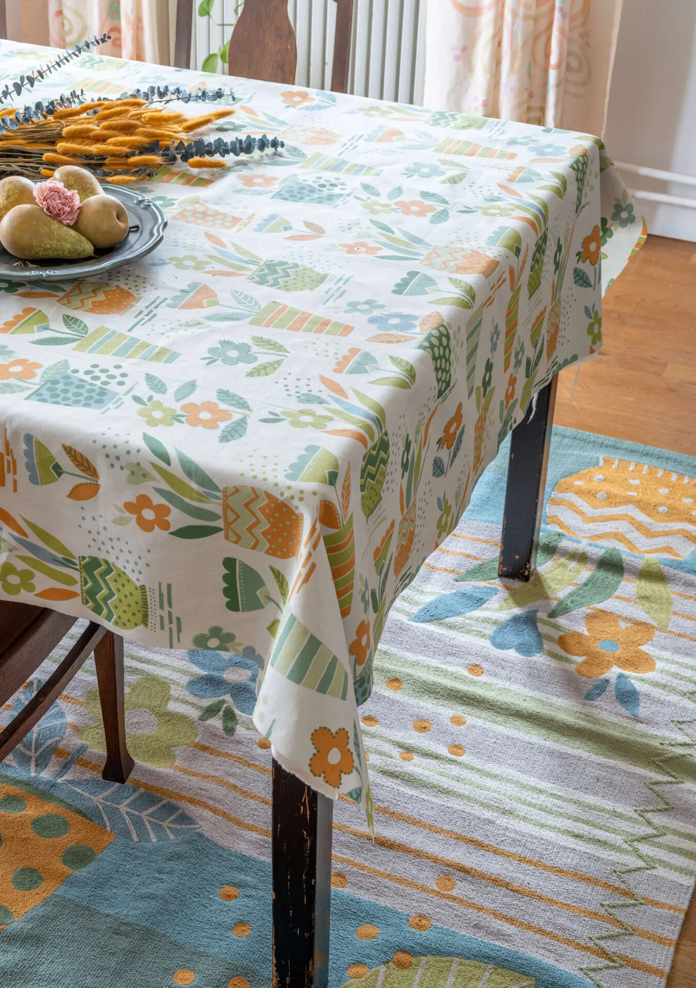 Gudrun Sjödén Broderad matta "Flower bed" i ekologisk bomull Celadon Online