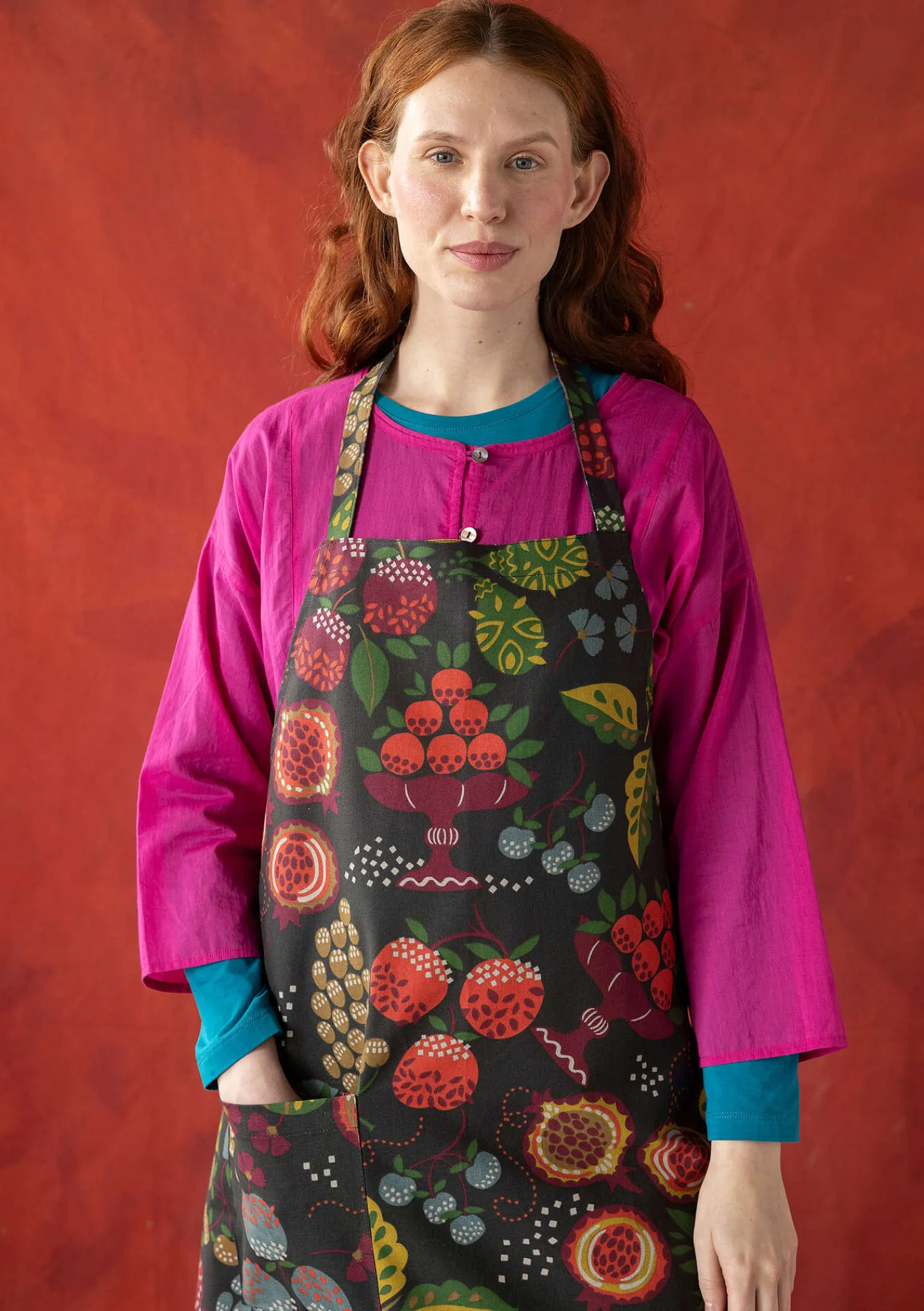 Gudrun Sjödén Förkläde "Fruits" i ekologisk bomull Mörkaskgrå Online