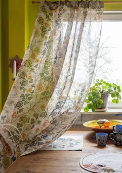 Gudrun Sjödén Gardin "Wild rose" i lin/bomull Askgrå Discount