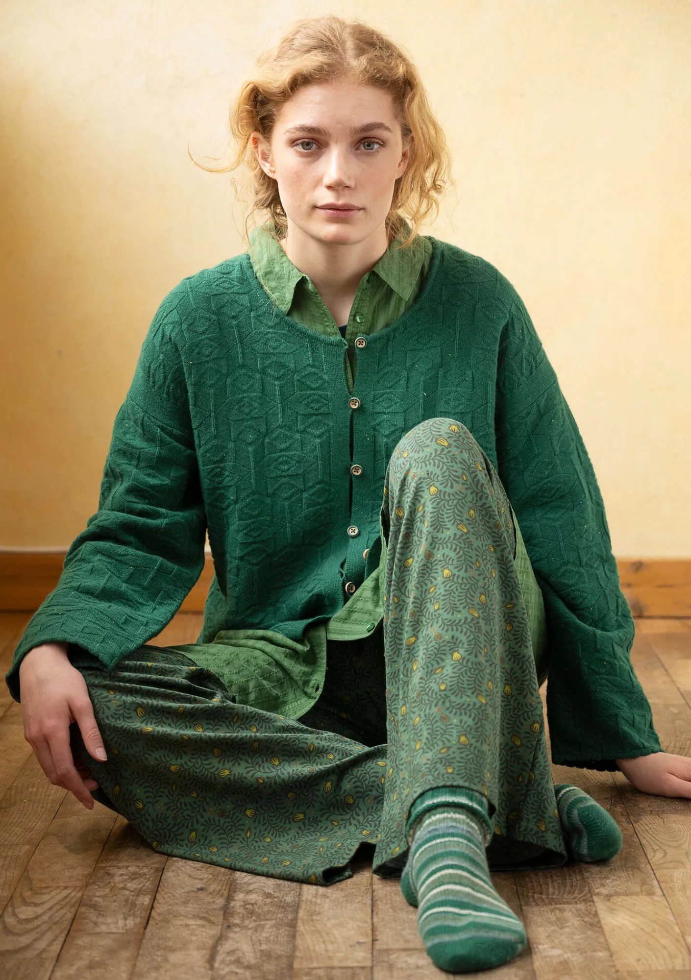 Gudrun Sjödén Kofta "Nova" i lammull Ljusbuteljgrön/neps Sale