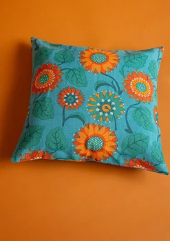 Gudrun Sjödén Kuddfodral "Sunflower" i ekologisk bomull/lin Turkos Sale