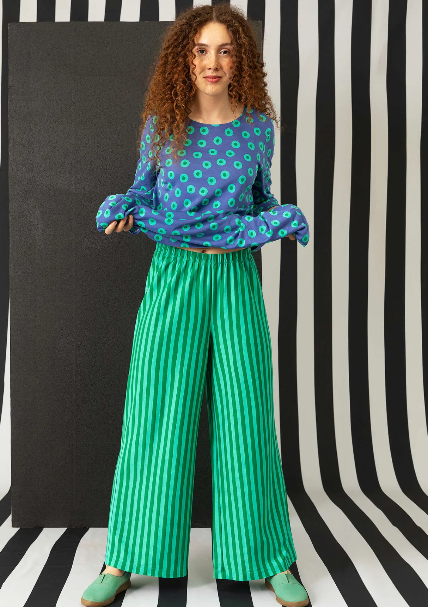 Gudrun Sjödén Randig trikåbyxa i ekologisk bomull/modal Basilika/ljusorientgrön Fashion