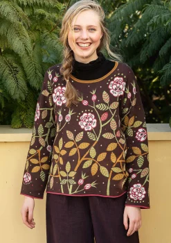 Gudrun Sjödén Stickad tröja "Nyponros" i ekologisk/återvunnen bomull Mullbär New