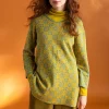 Gudrun Sjödén Stickad tunika "Freja" i ekologisk/återvunnen bomull Olivolja New