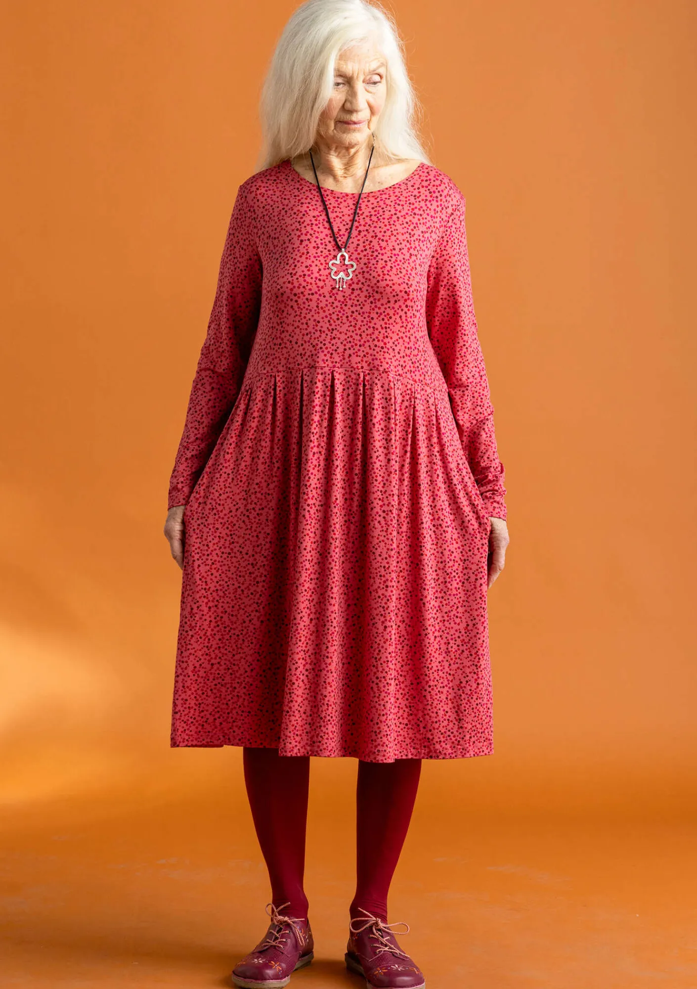 Gudrun Sjödén Trikåklänning "Helga" i lyocell/elastan Korall/mönstrad Best