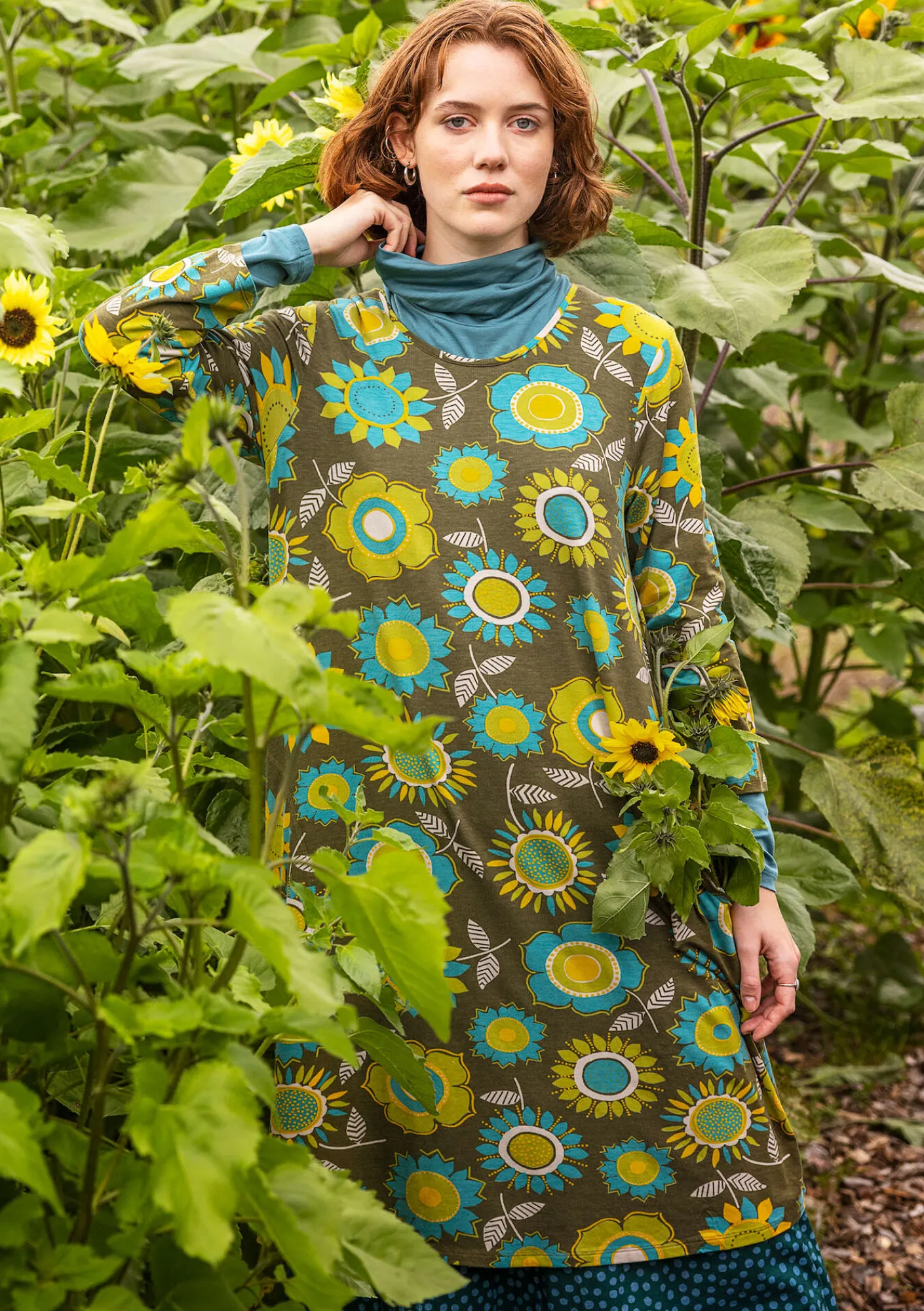 Gudrun Sjödén Trikåklänning "Sunflower" i lyocell/elastan Mossgrön New