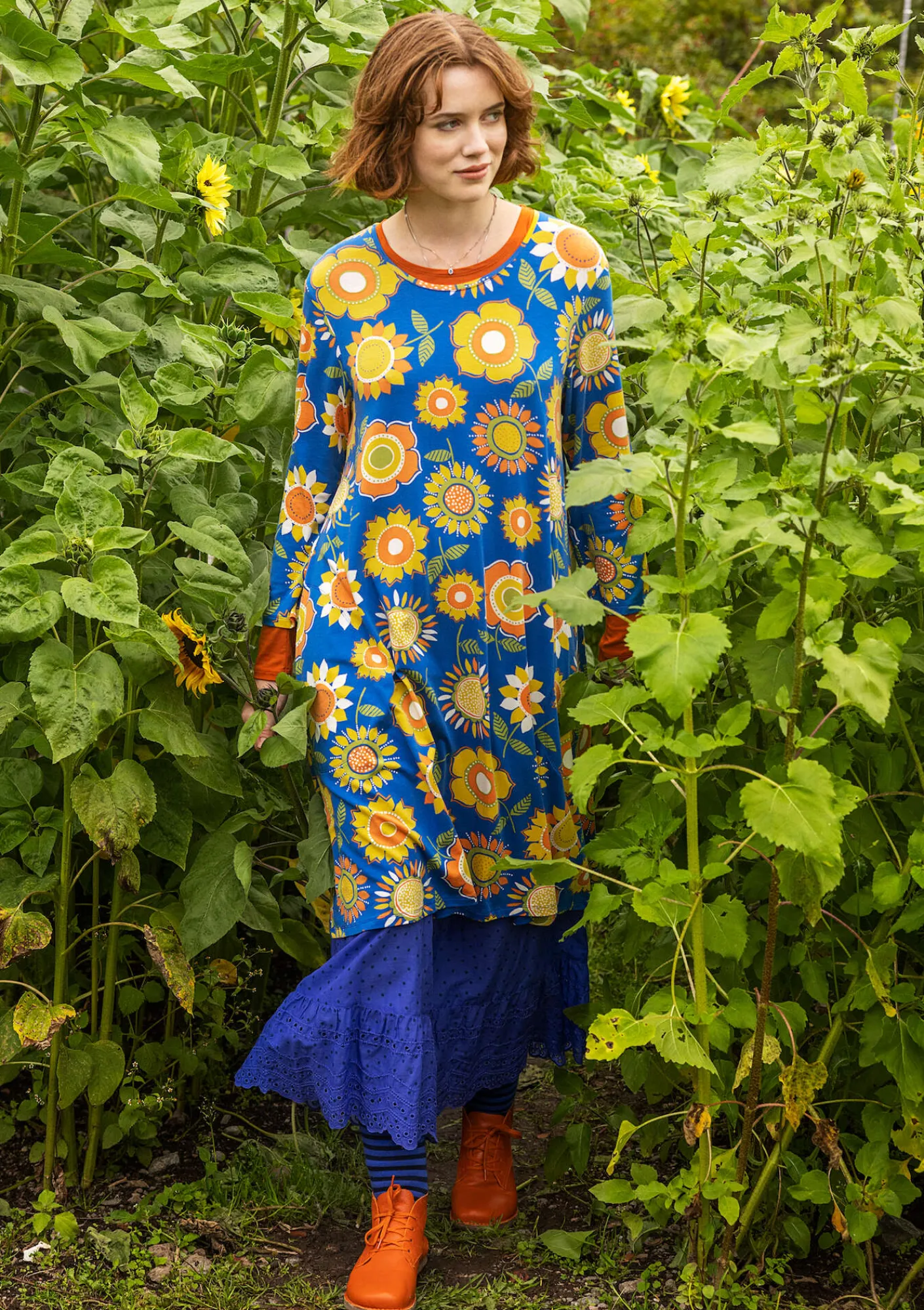 Gudrun Sjödén Trikåklänning "Sunflower" i lyocell/elastan Kornblå Discount
