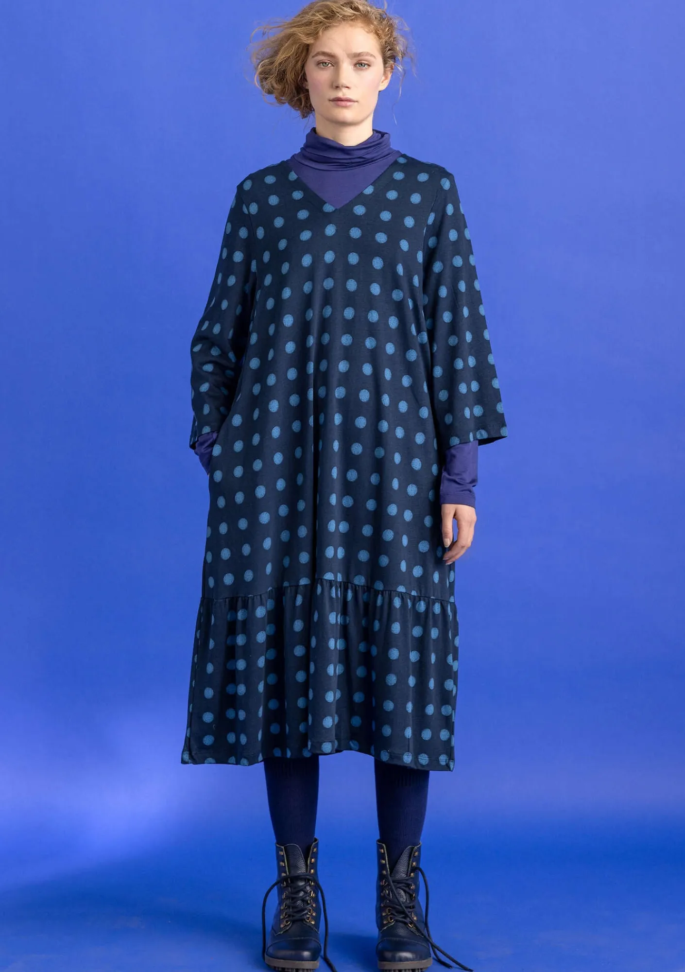 Gudrun Sjödén Trikåklänning "Tyra" i ekologisk bomull/modal Mörkindigo/mönstrad Online