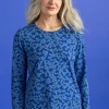 Gudrun Sjödén Trikåtop "Ylva" i ekologisk bomull/elastan Linblå/mönstrad Hot
