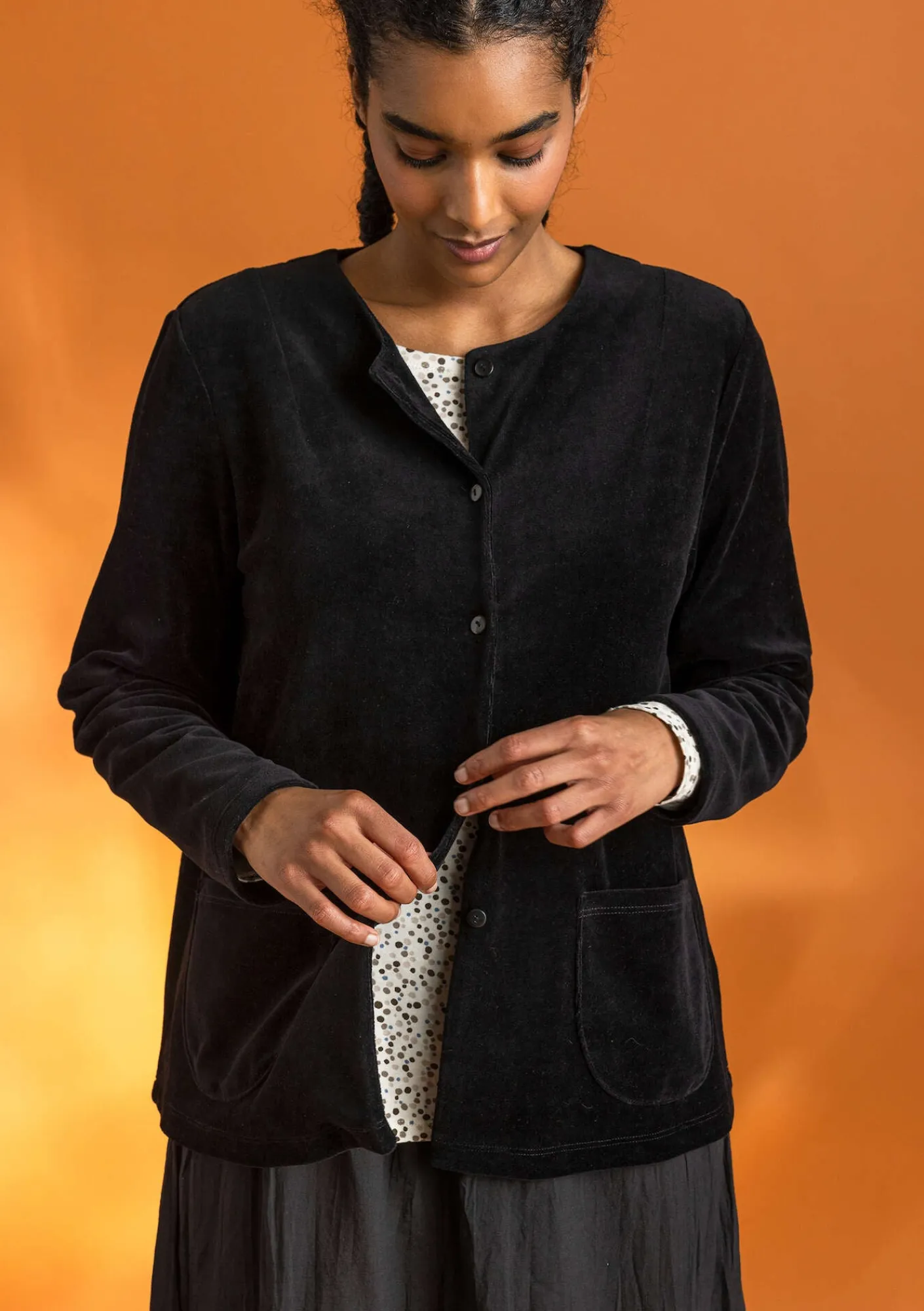 Gudrun Sjödén Velourkofta i ekologisk bomull/återvunnen polyester Svart Outlet