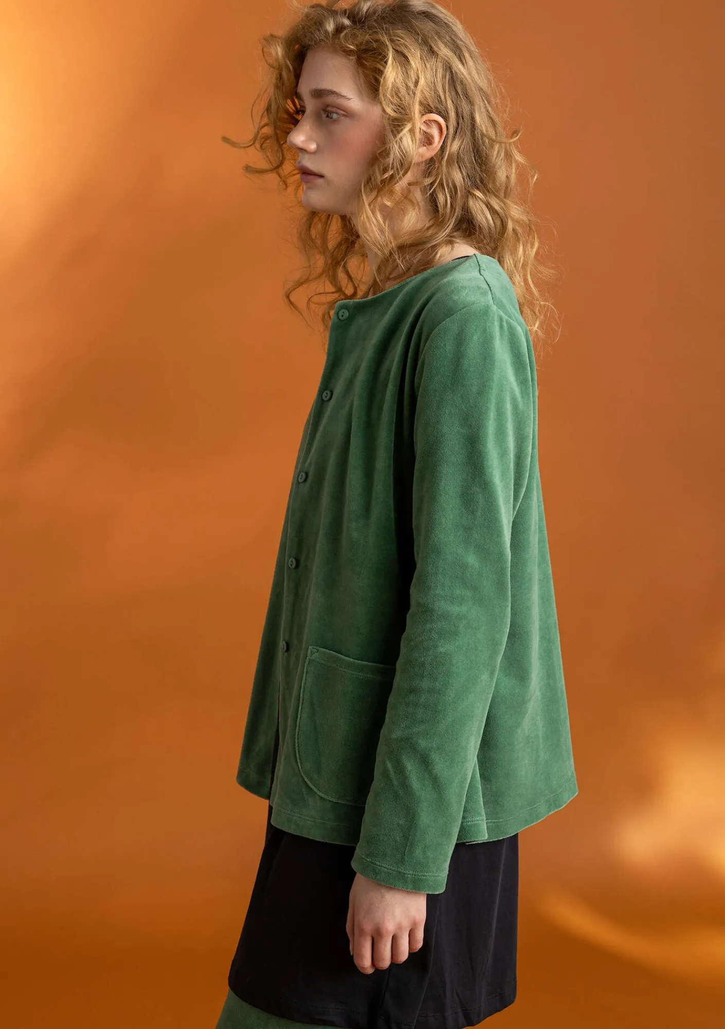 Gudrun Sjödén Velourkofta i ekologisk bomull/återvunnen polyester Havsgrön Online