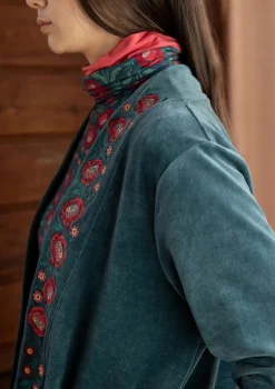 Gudrun Sjödén Velourkofta "Nora" i ekologisk bomull/återvunnen polyester Indigogrön Clearance