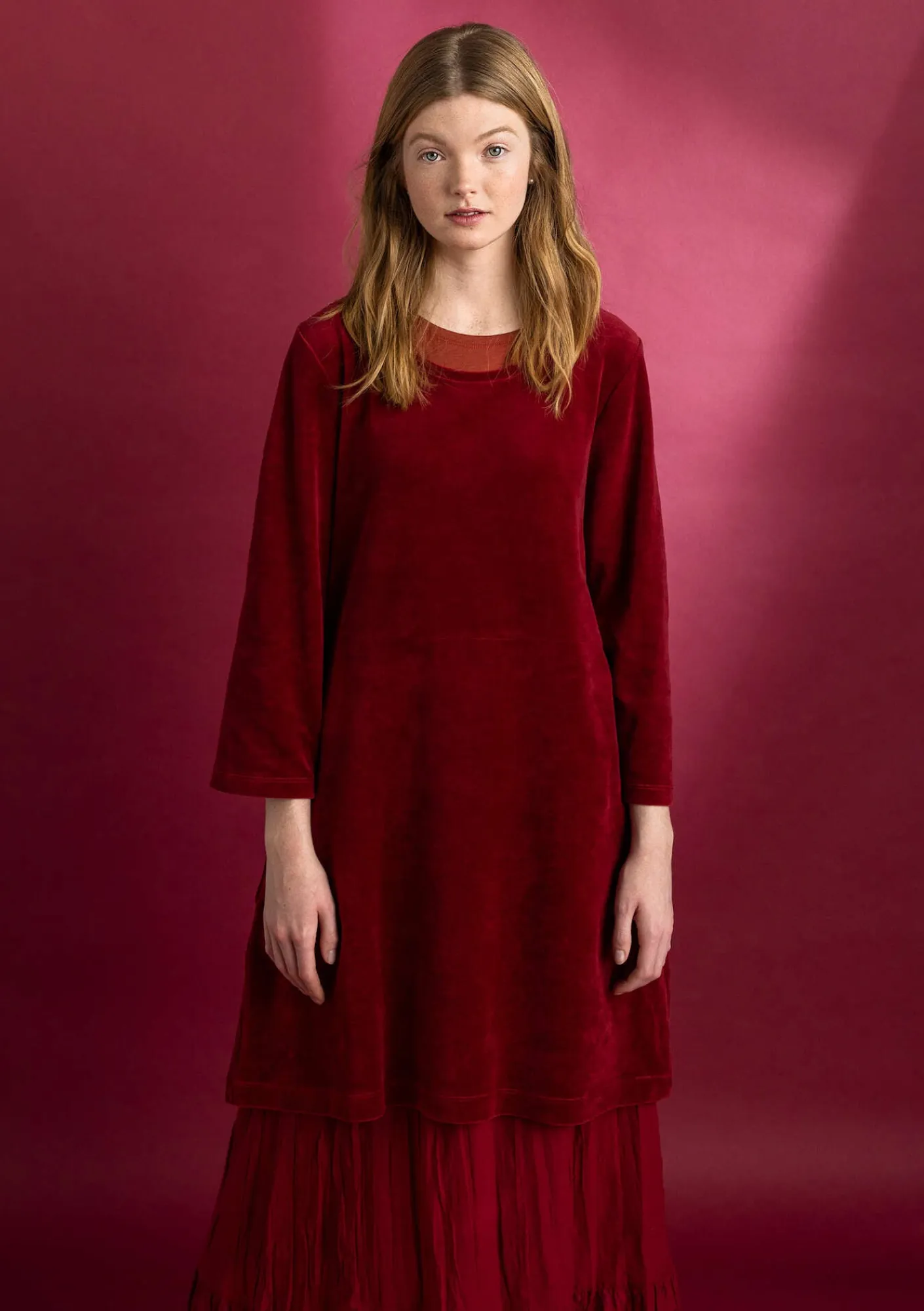 Gudrun Sjödén Velourtunika i ekologisk bomull/återvunnen polyester Granatäpple Online