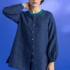 Gudrun Sjödén Vävd artistblus ”Asta” i lin Indigo/randig Outlet