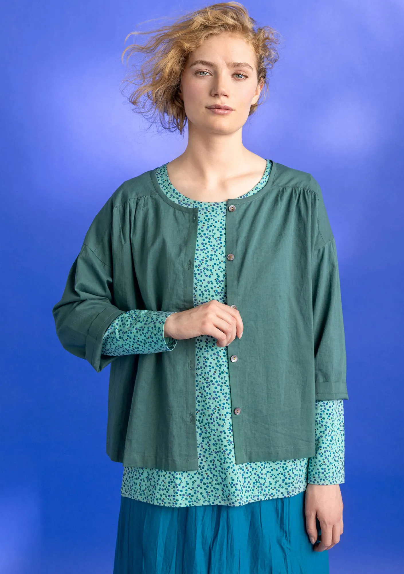Gudrun Sjödén Vävd blus ”Hedda” i ekologisk bomull Opalgrön Best