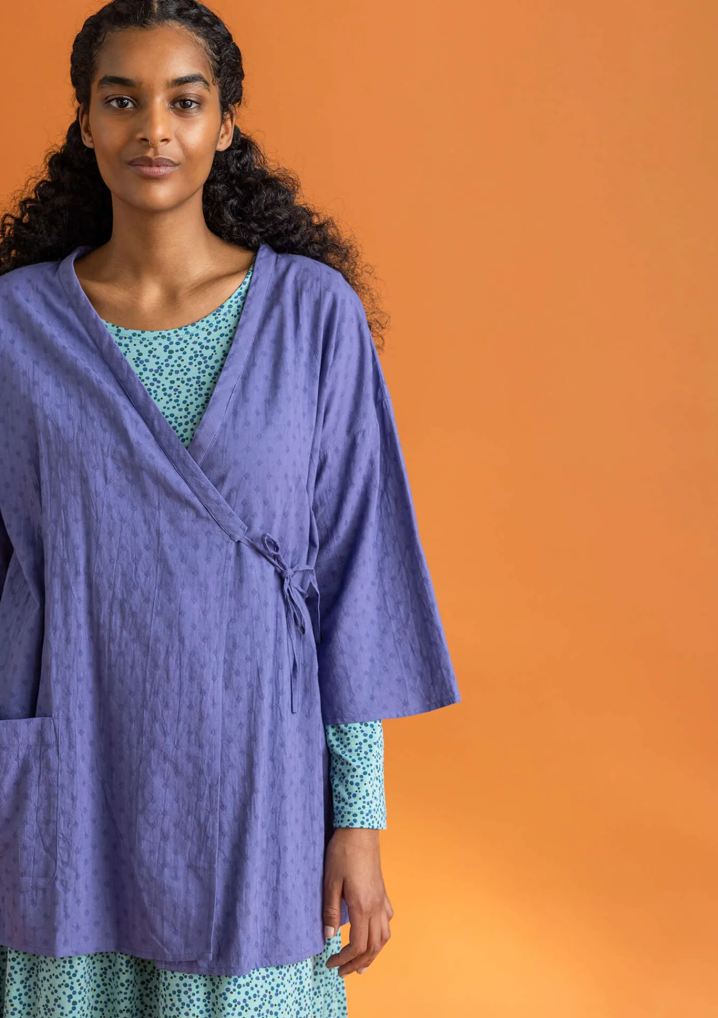 Gudrun Sjödén Vävd kimono i ekologisk bomullsdobby Blåklocka Outlet