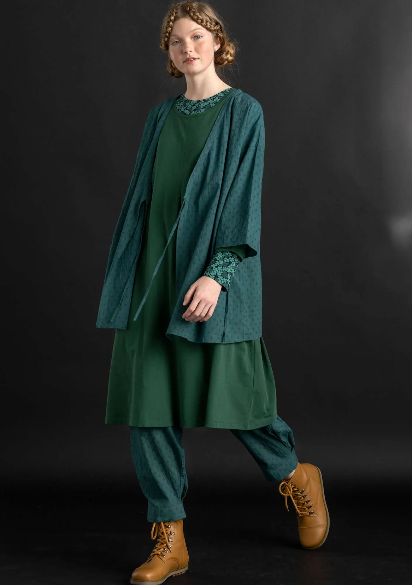 Gudrun Sjödén Vävd kimono i ekologisk bomullsdobby Opalgrön Online