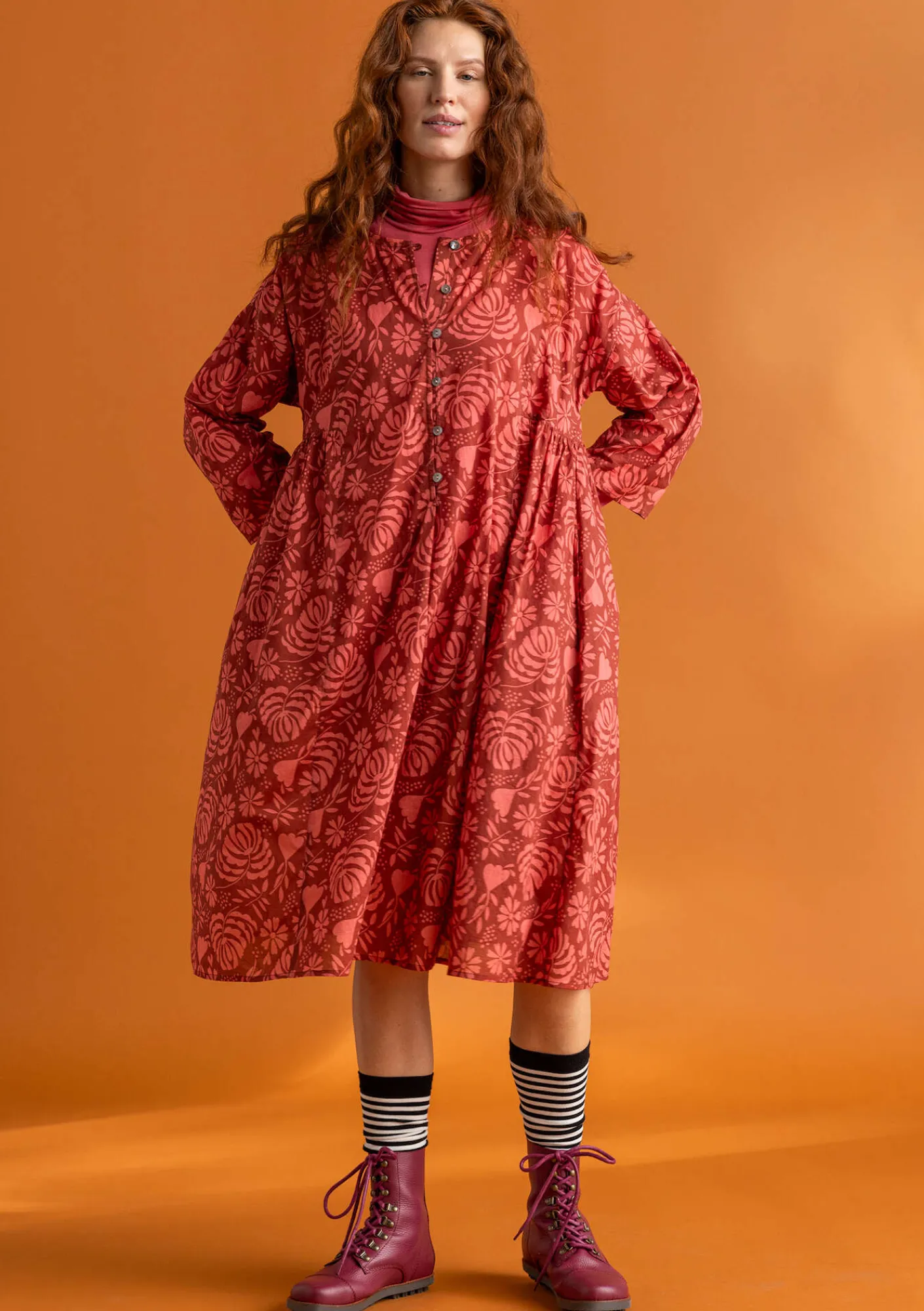 Gudrun Sjödén Vävd klänning ”Hedda” i ekologisk bomull Rost/mönstrad Sale