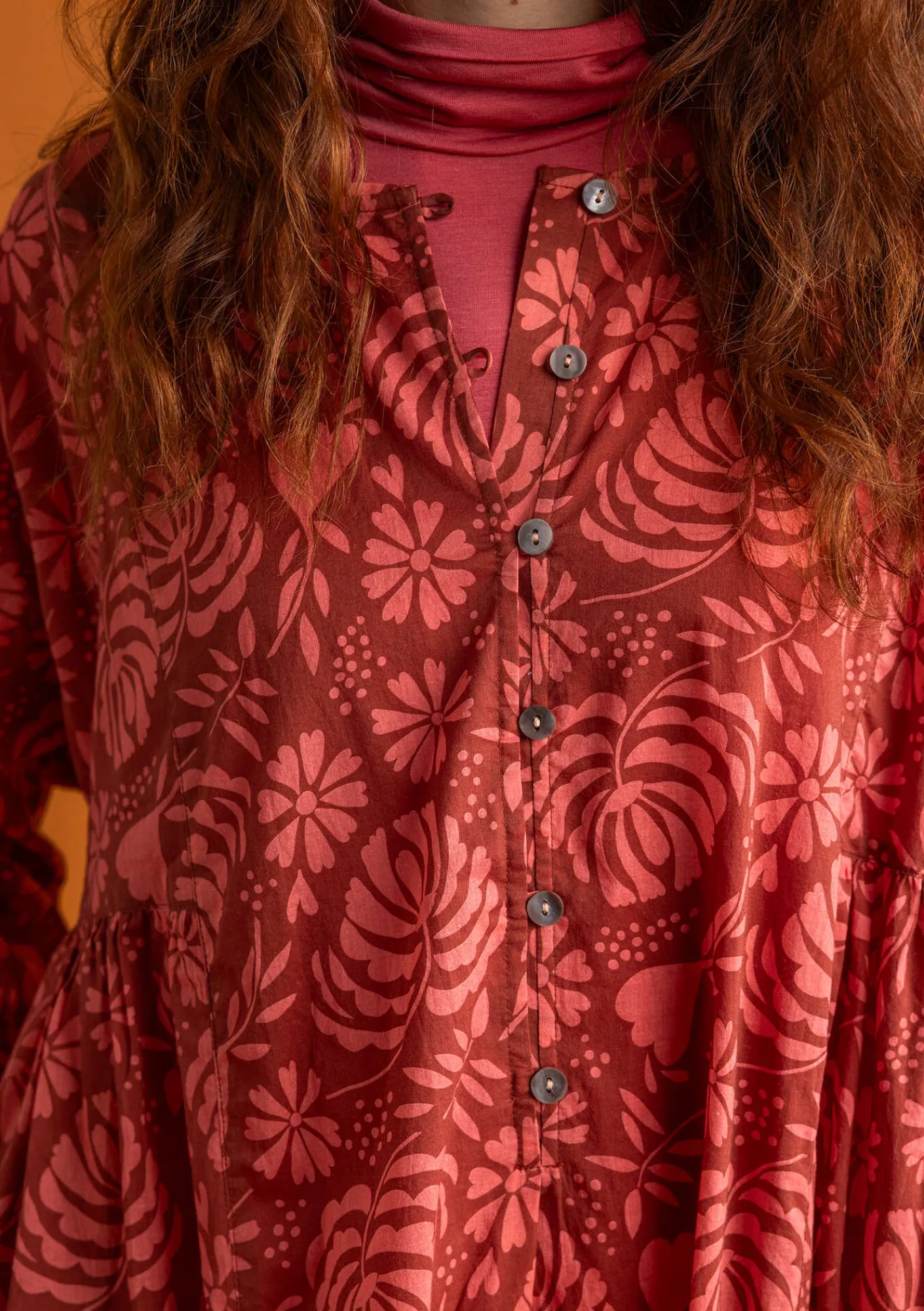 Gudrun Sjödén Vävd klänning ”Hedda” i ekologisk bomull Rost/mönstrad Sale