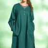 Gudrun Sjödén Vävd klänning i ekologisk bomull/lin Buteljgrön Fashion