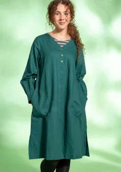 Gudrun Sjödén Vävd klänning i ekologisk bomull/lin Buteljgrön Fashion