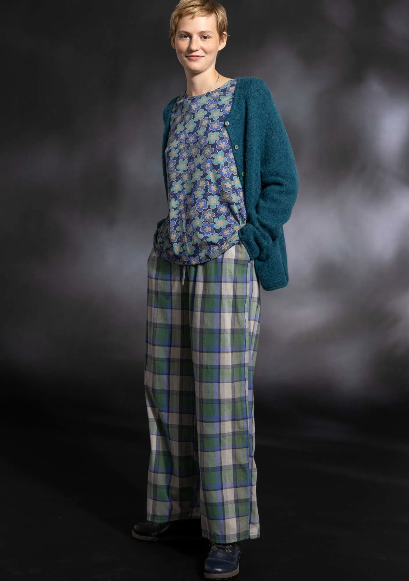 Gudrun Sjödén Vävd pyjamasbyxa "Skagen" i ekologisk bomull Havsgrön Clearance