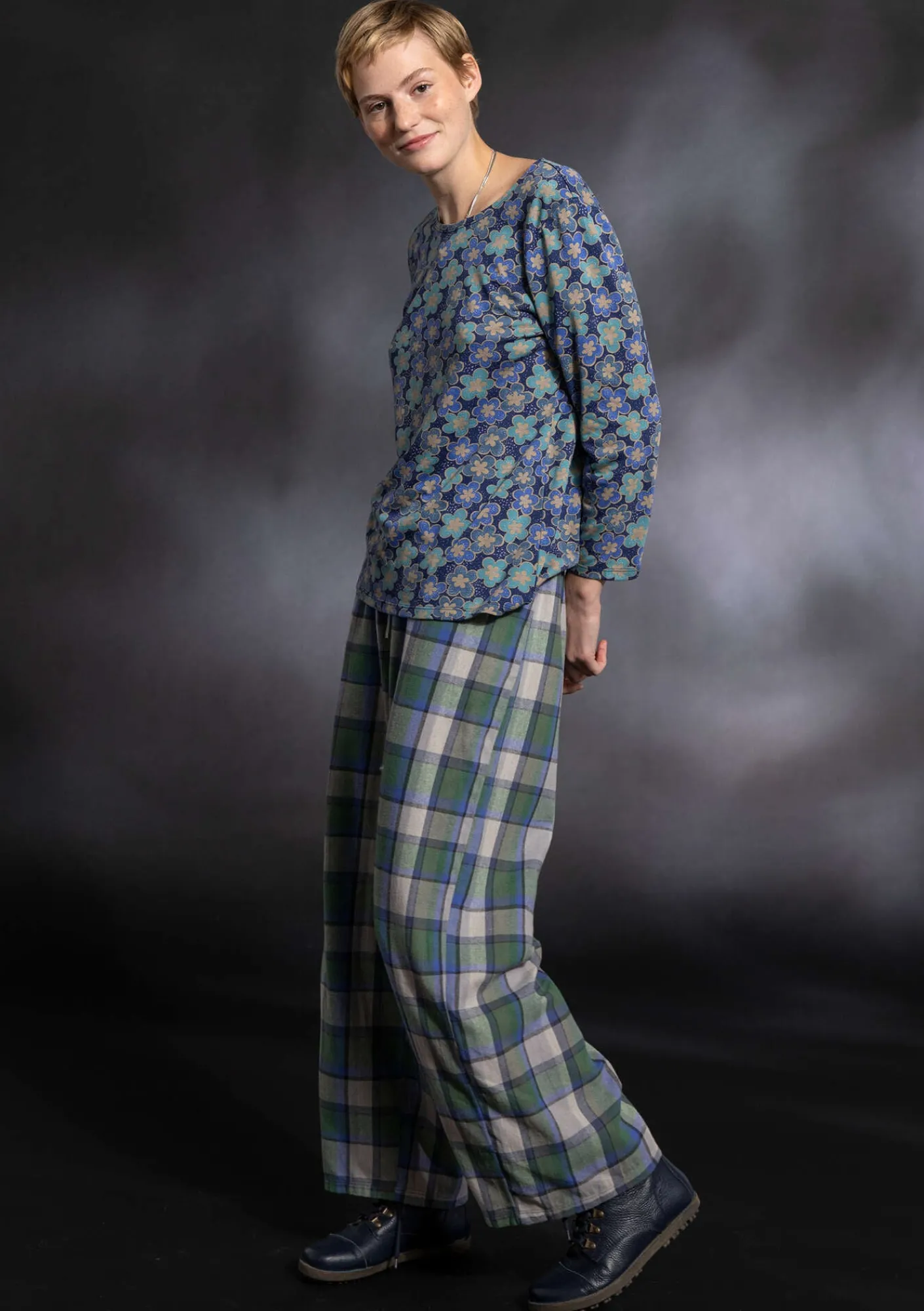 Gudrun Sjödén Vävd pyjamasbyxa "Skagen" i ekologisk bomull Havsgrön Clearance